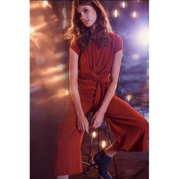 Anthropologie Maeve size 6 Red Wide-Leg Tie Front Jumpsuit - Picture 10 of 13